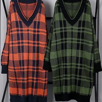 100% side open Cotton v neck dresses Shape red plaid Dresses