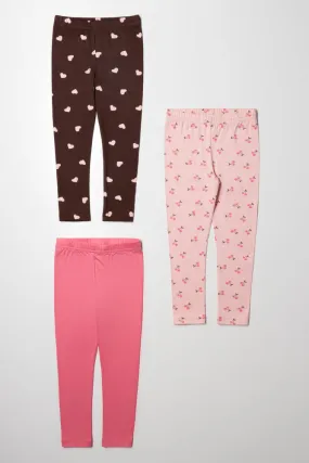 3 Pack Cherry Leggings Pink And Brown