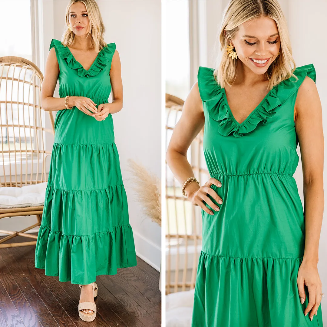 Around We Go Kelly Green Maxi Dress