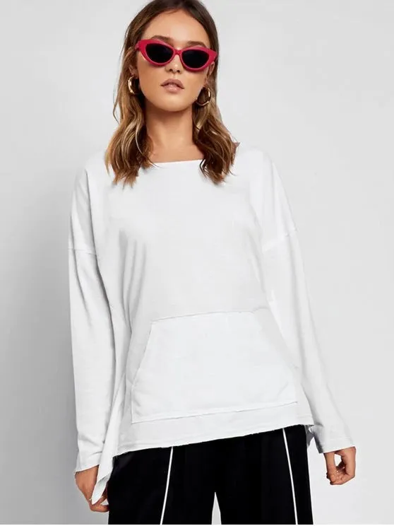 Backless Scoop White Long Lantern Sleeves Blouse