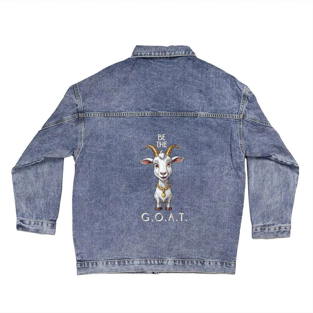 BE THE GOAT Trendy Boyfriend Cut Oversized Women's DTG Denim Jacket