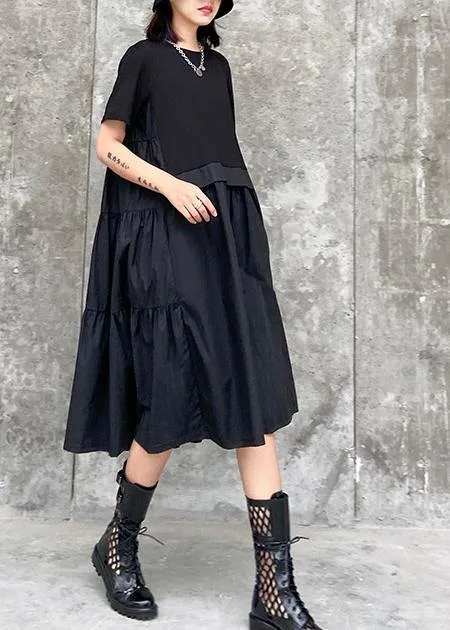 Beautiful o neck Cinched Cotton summer clothes For Women Shape black Dress