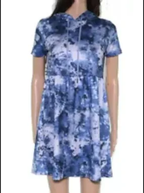 BEBOP Womens Blue Tie Dye Short Sleeve Above The Knee Dress