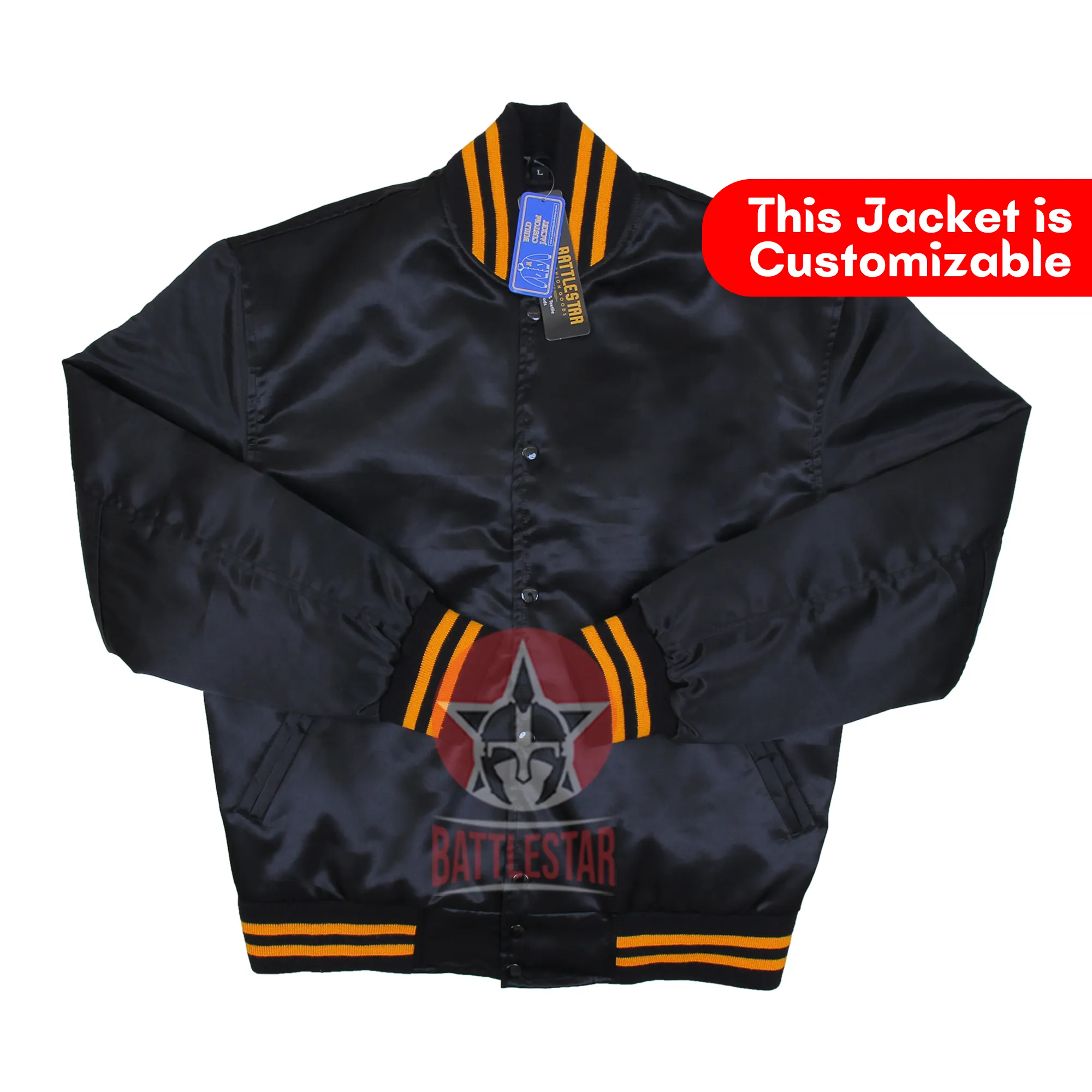 Black & Gold Satin Varsity Baseball Jacket