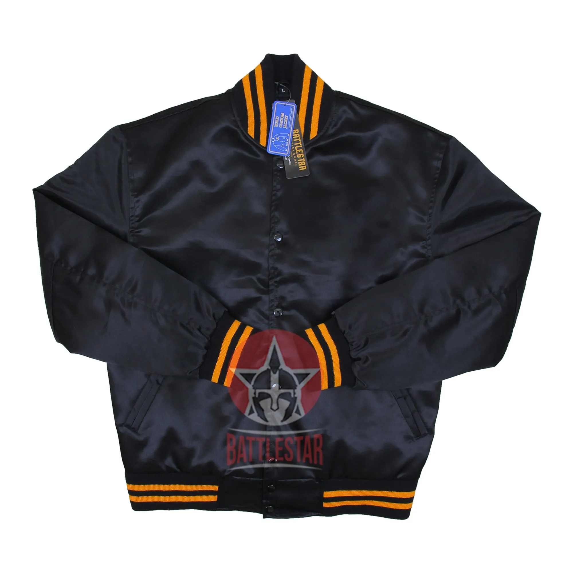 Black & Gold Satin Varsity Baseball Jacket