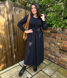 Black Knitted Bodice Midi Dress