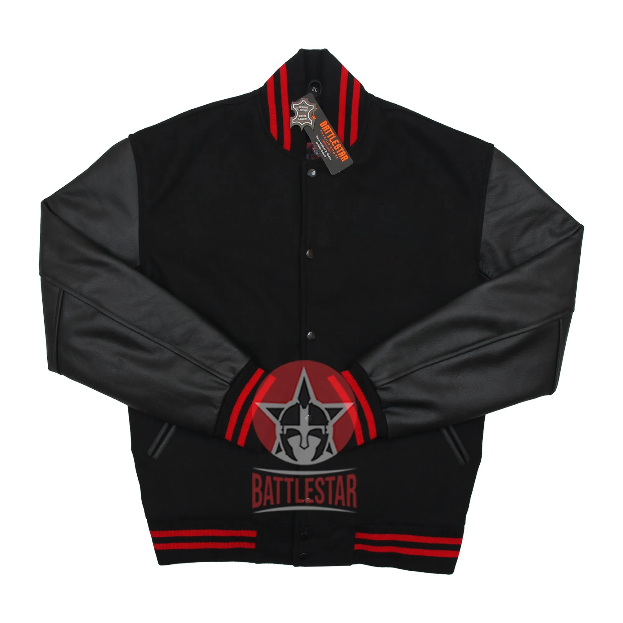 Black Wool Black Leather Varsity Baseball Classic Jacket