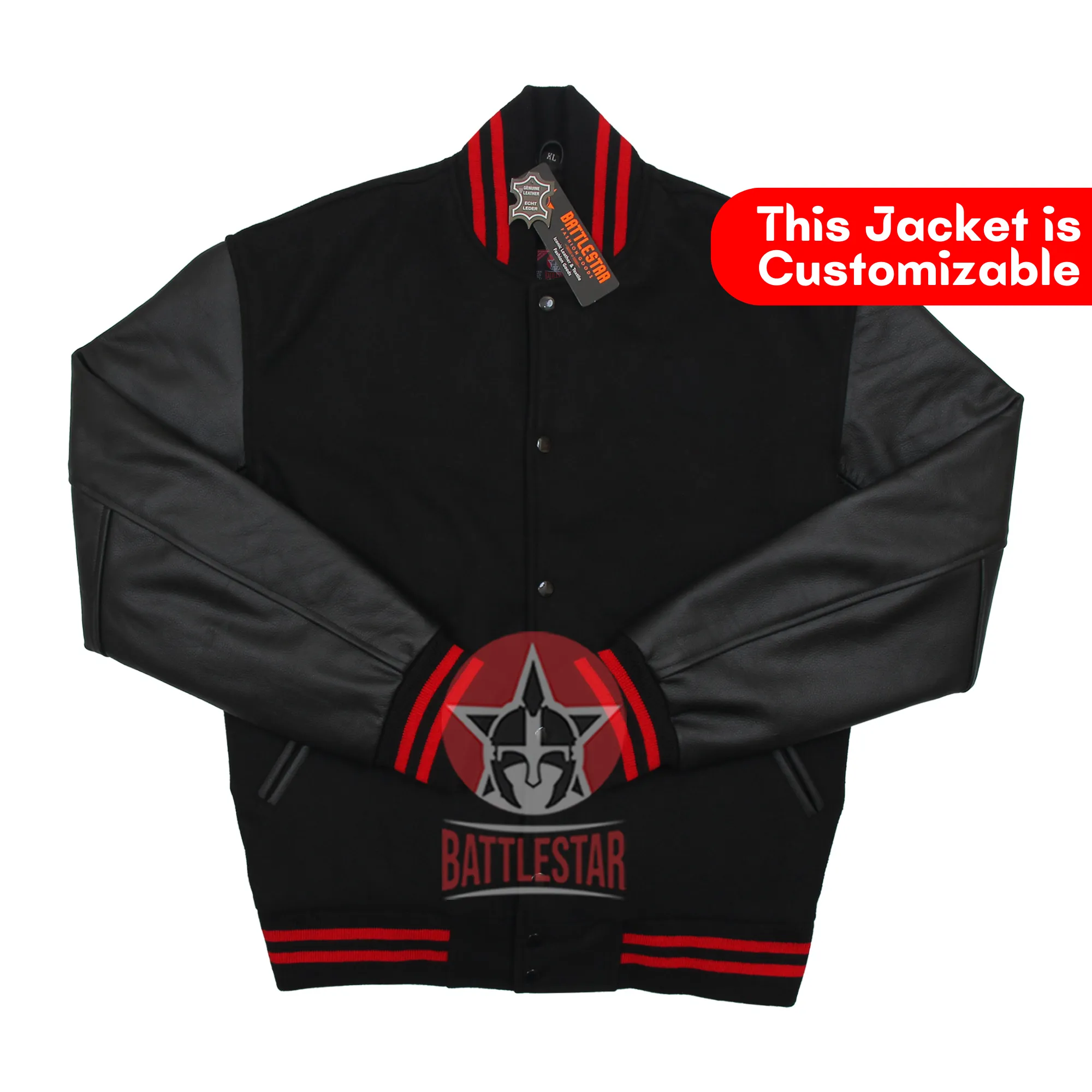 Black Wool Black Leather Varsity Baseball Classic Jacket