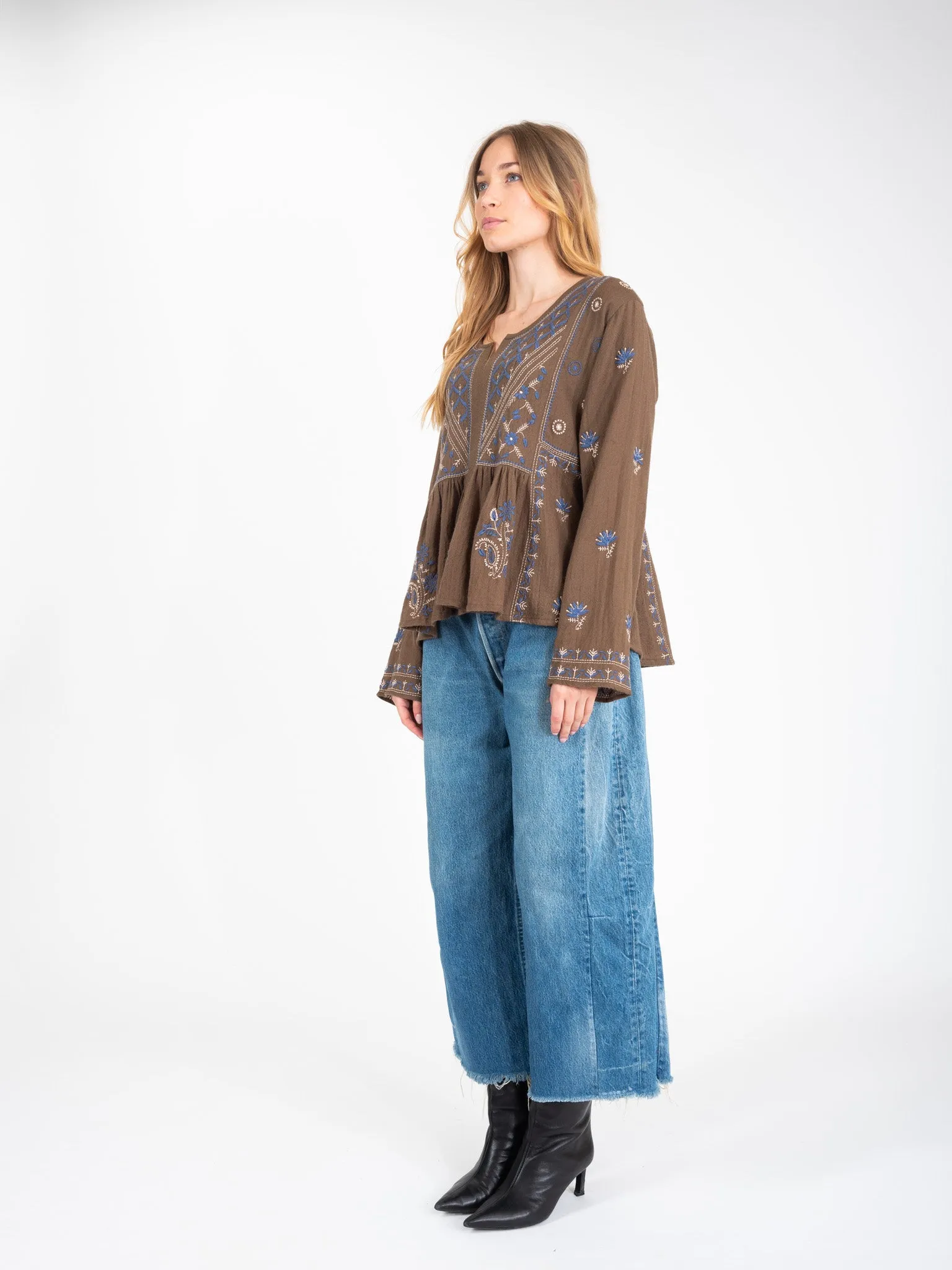 Blouse kaki brodée HIPPY