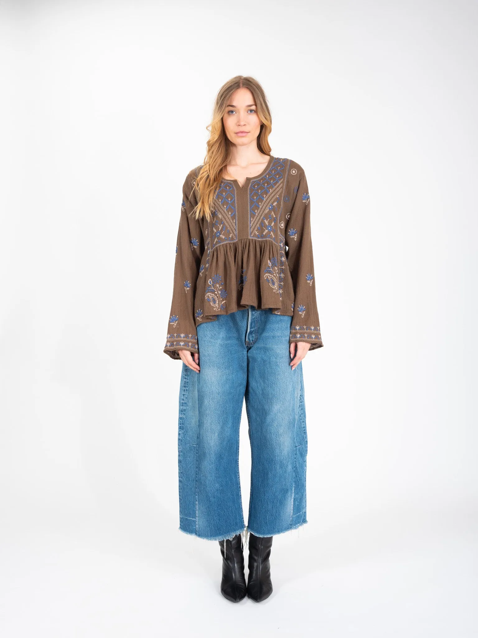 Blouse kaki brodée HIPPY