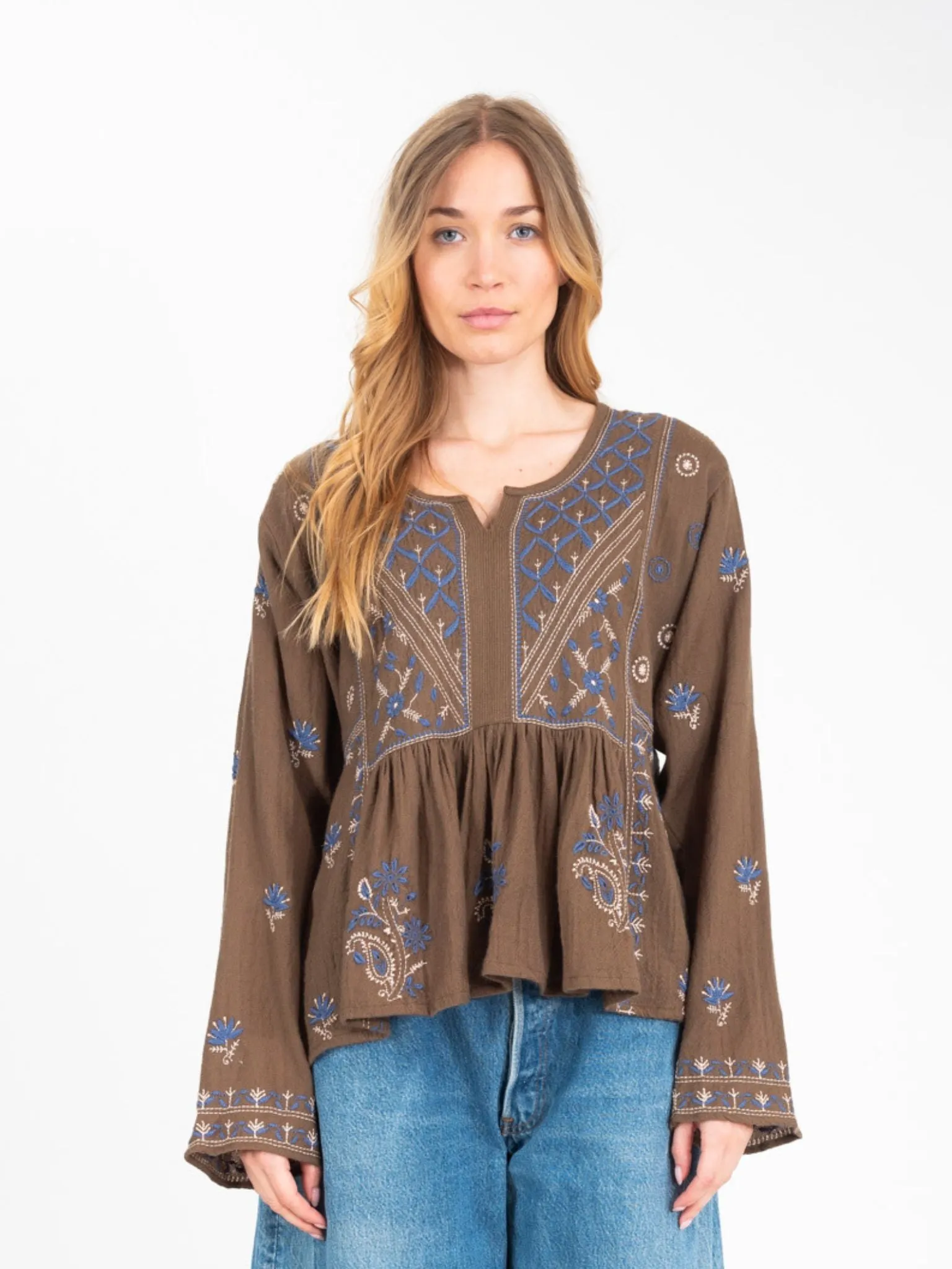 Blouse kaki brodée HIPPY