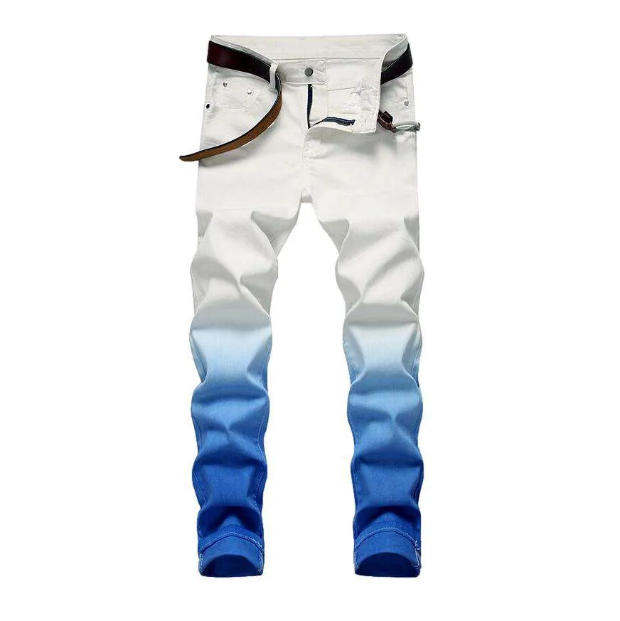 Blue contrast white men jeans