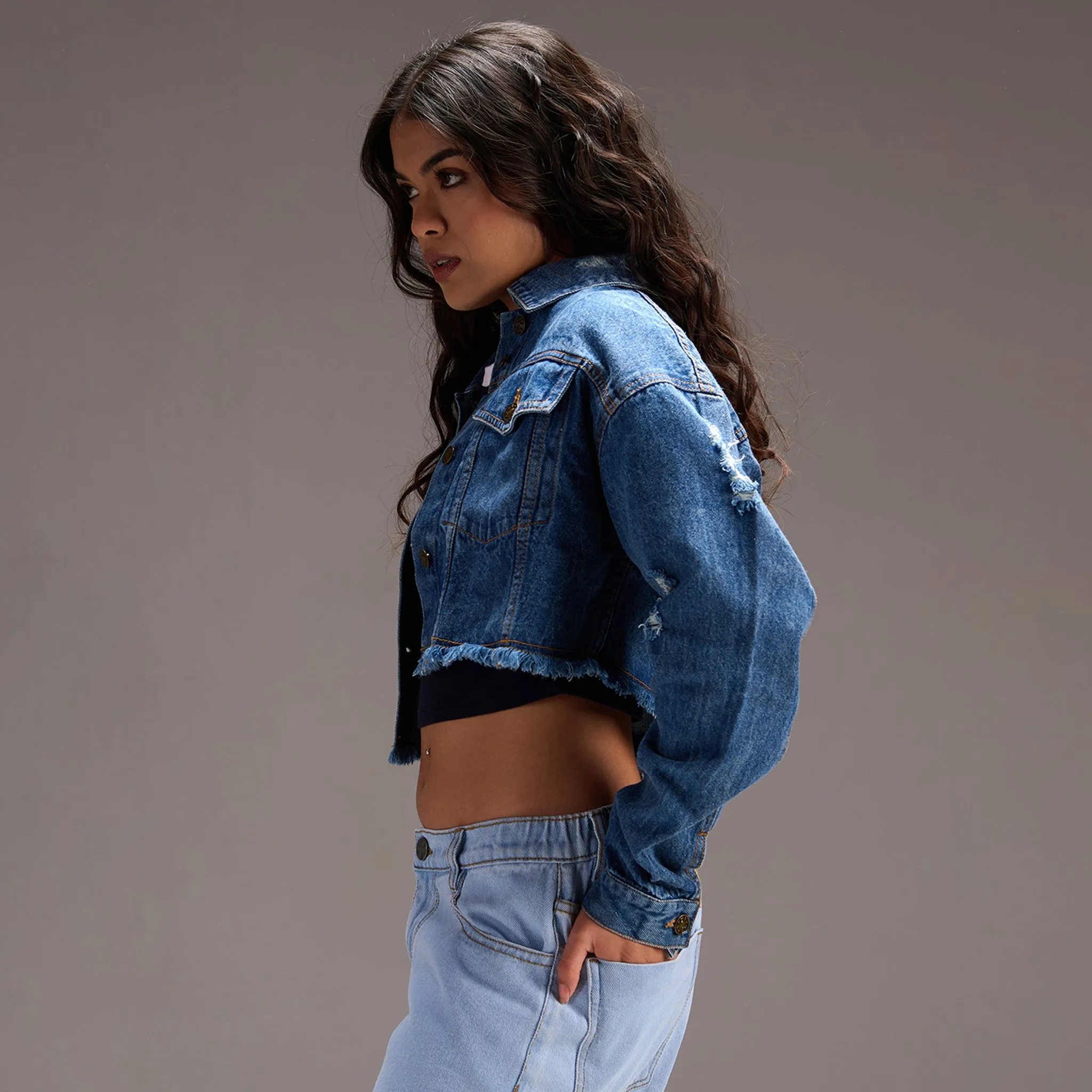 Blue Denim Crop Trucker Jacket