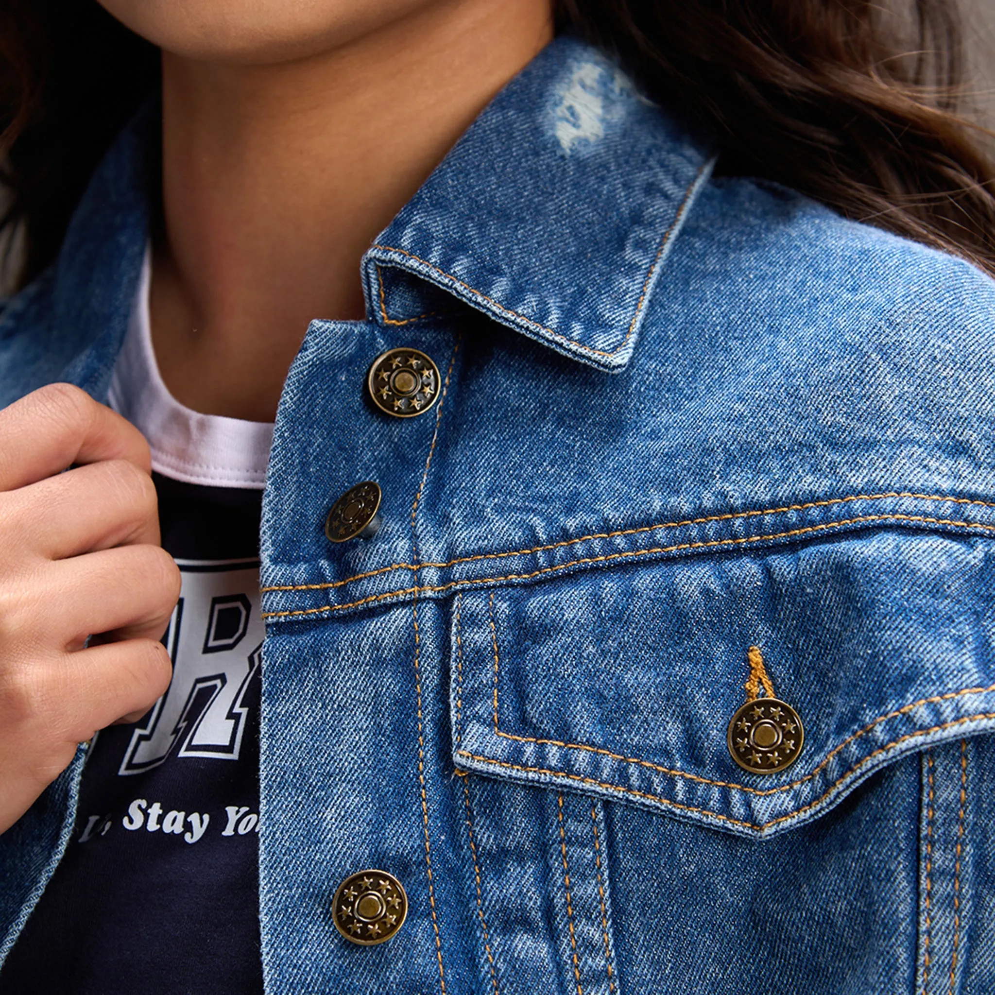 Blue Denim Crop Trucker Jacket