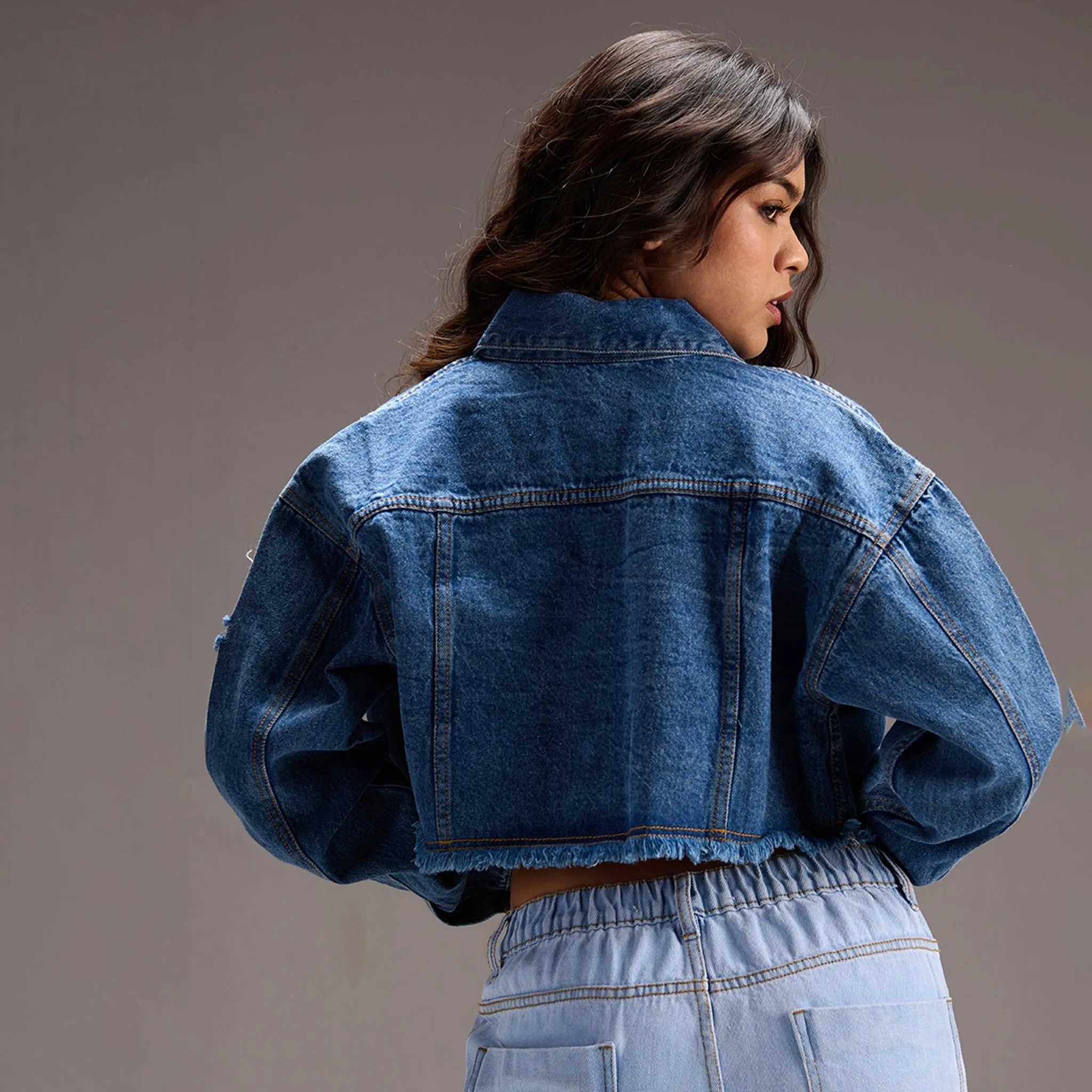 Blue Denim Crop Trucker Jacket