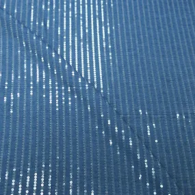 Blue with Stripes of Sequins Cotton Denim Fabric