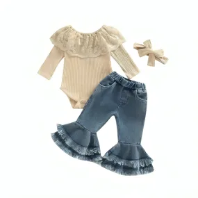 Boho Flared Denim Jeans Baby Set