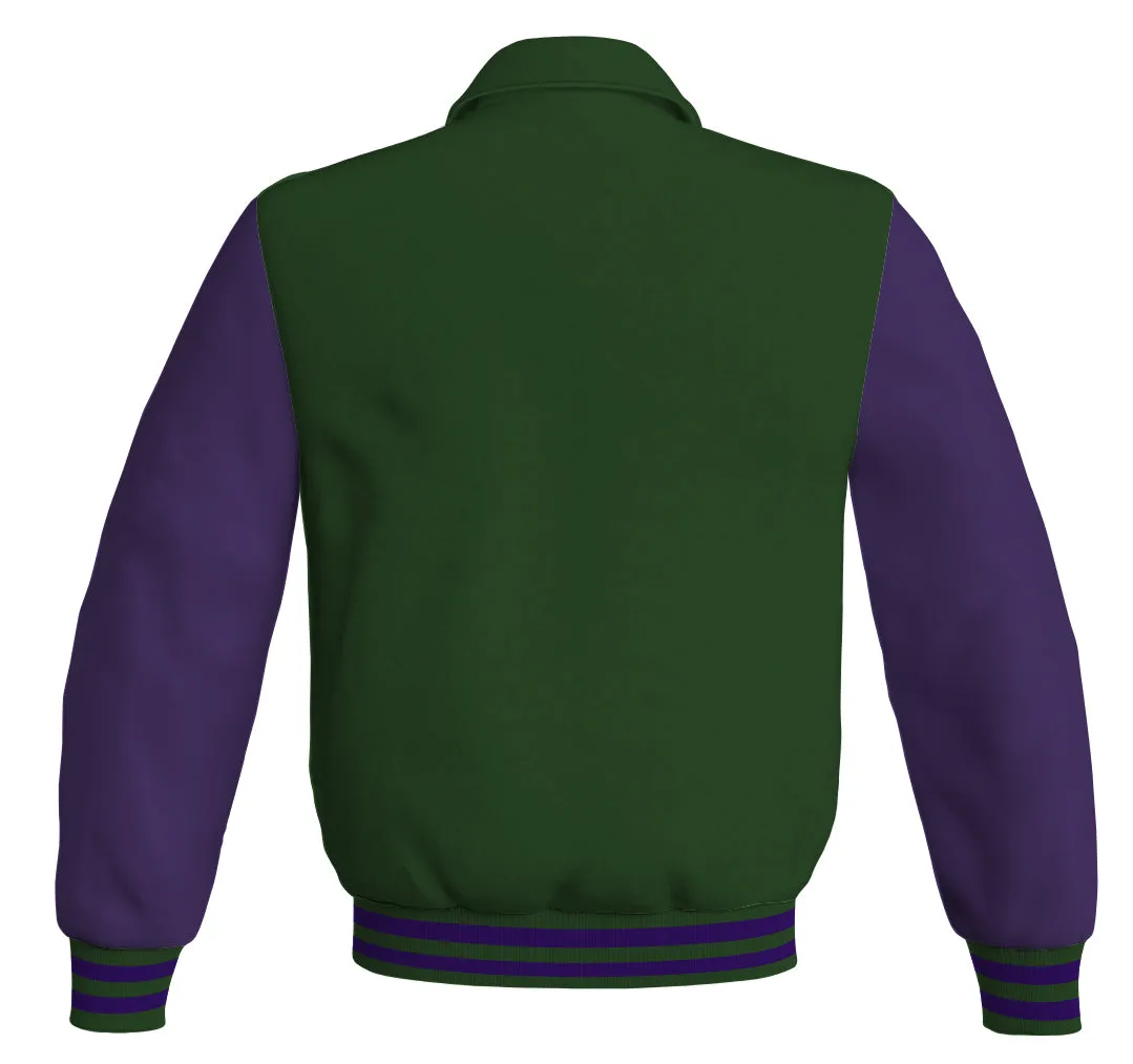 Bomber Classic Jacket Forest Green Body and Purple Leather Sleeves