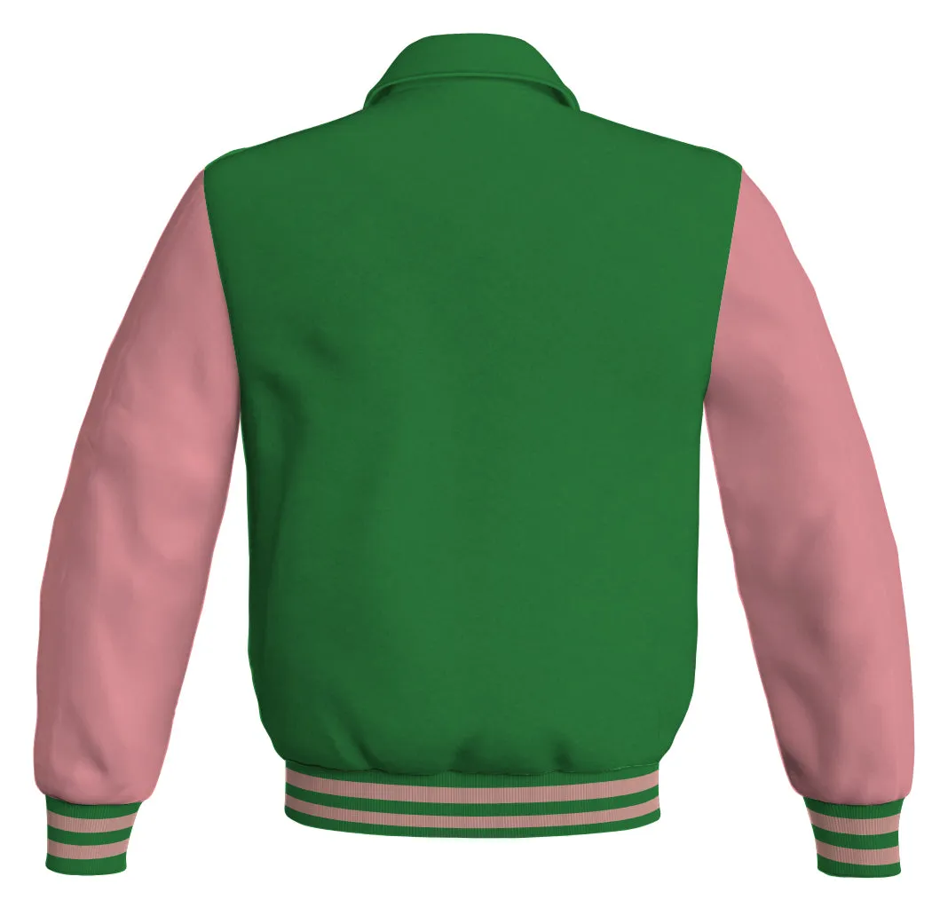 Bomber Classic Jacket Green Body and Pink Leather Sleeves