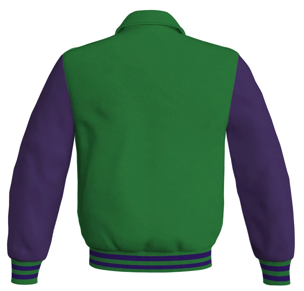 Bomber Classic Jacket Green Body and Purple Leather Sleeves