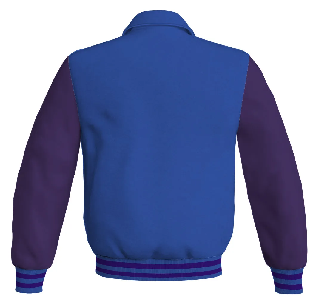 Bomber Classic Jacket Royal Blue Body and Purple Leather Sleeves