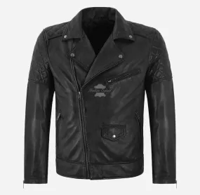 Bridleton Men's Biker Leather Jacket Brando Jacket Without Belt