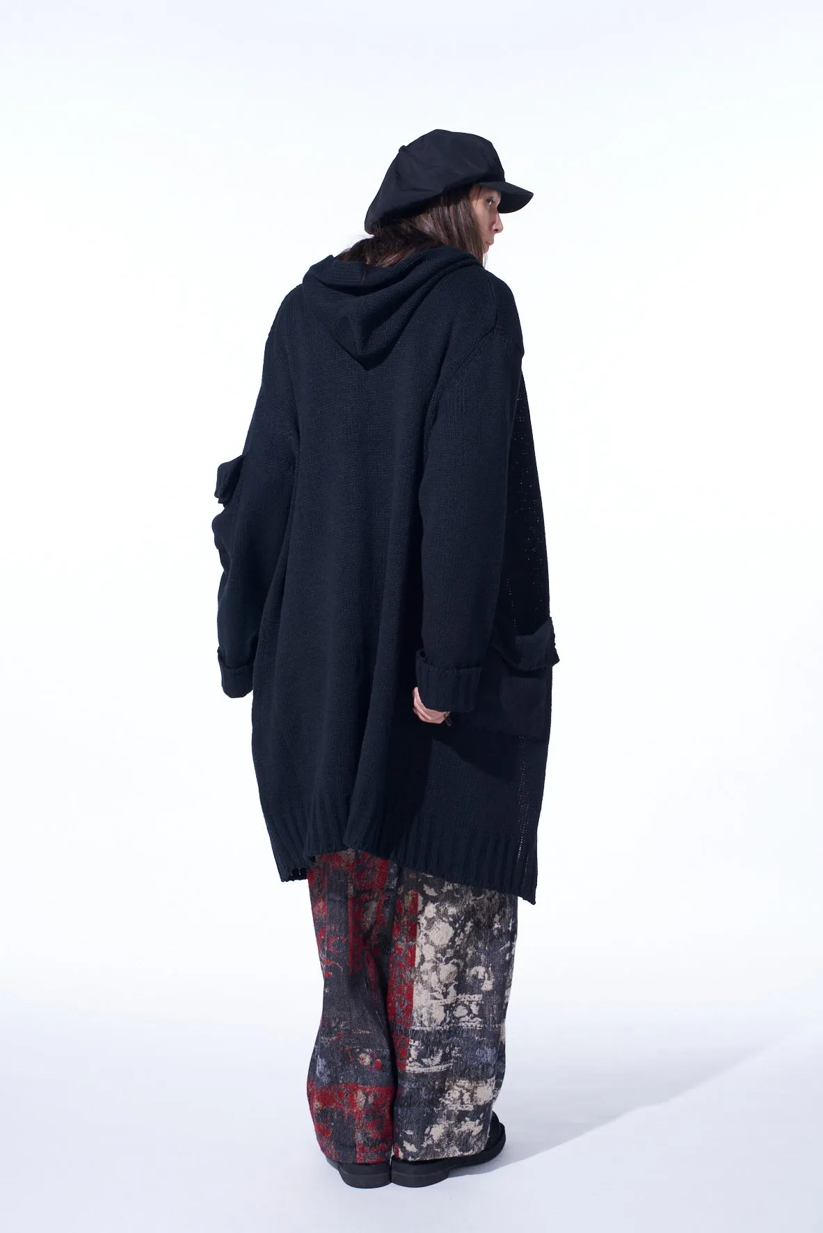 BULKY WOOL HOODED LONG CARDIGAN