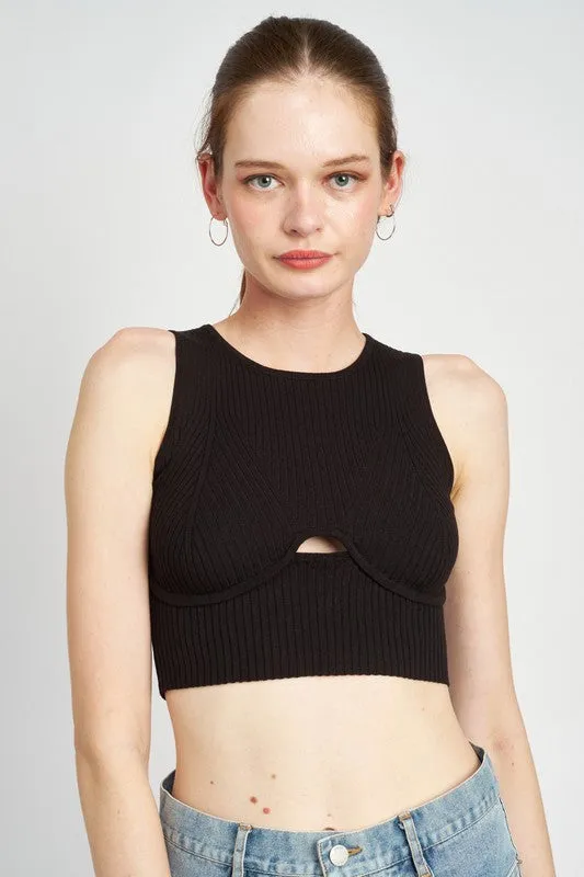 BUSTIER LOOK RIBBED CROP TOP