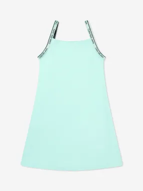 Calvin Klein Girls Logo Tape Strap Punto Dress in Blue