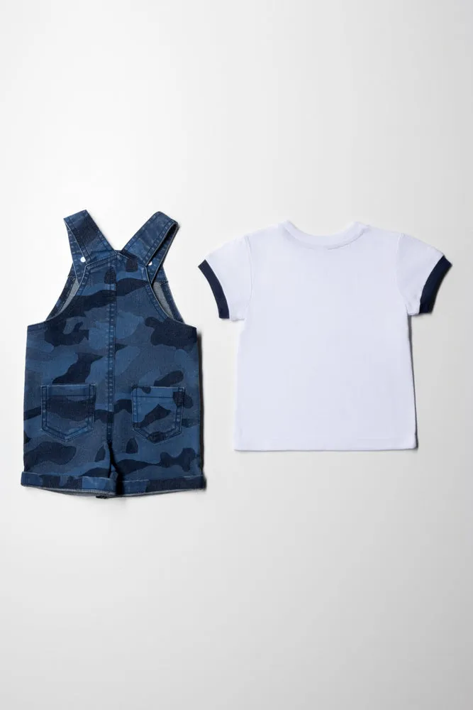 Camo Denim Dungaree Set Blue