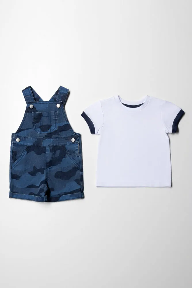 Camo Denim Dungaree Set Blue