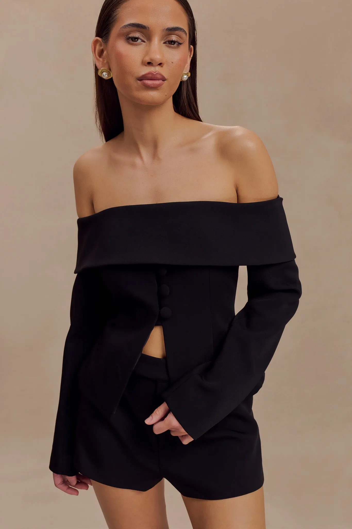 Celene Off Shoulder Jacket - Black