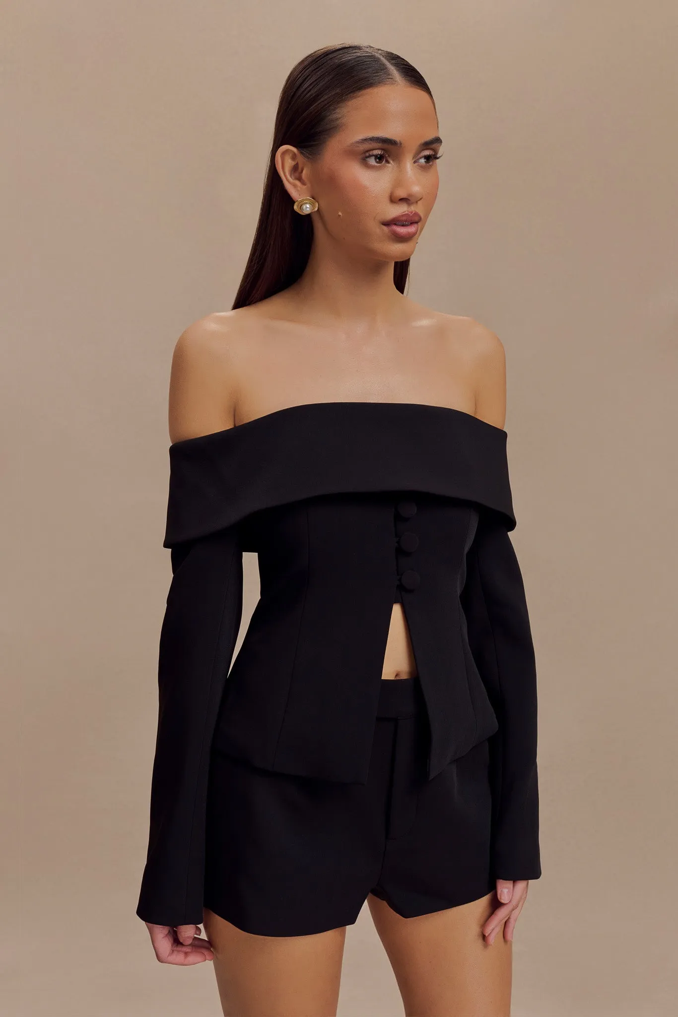 Celene Off Shoulder Jacket - Black