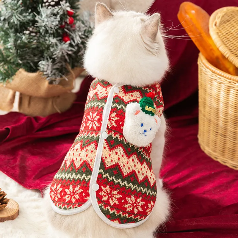 Christmas Knitted Cartoon Bear Pet Vest