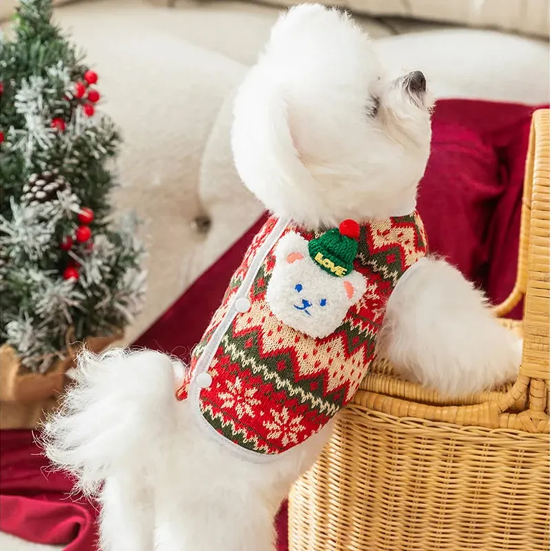 Christmas Knitted Cartoon Bear Pet Vest