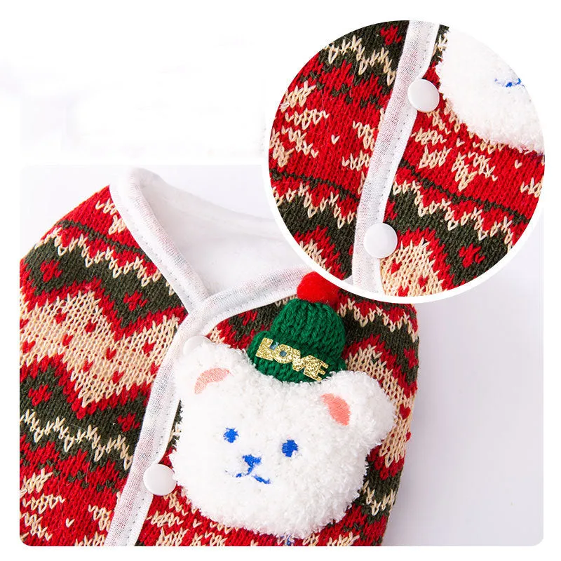 Christmas Knitted Cartoon Bear Pet Vest