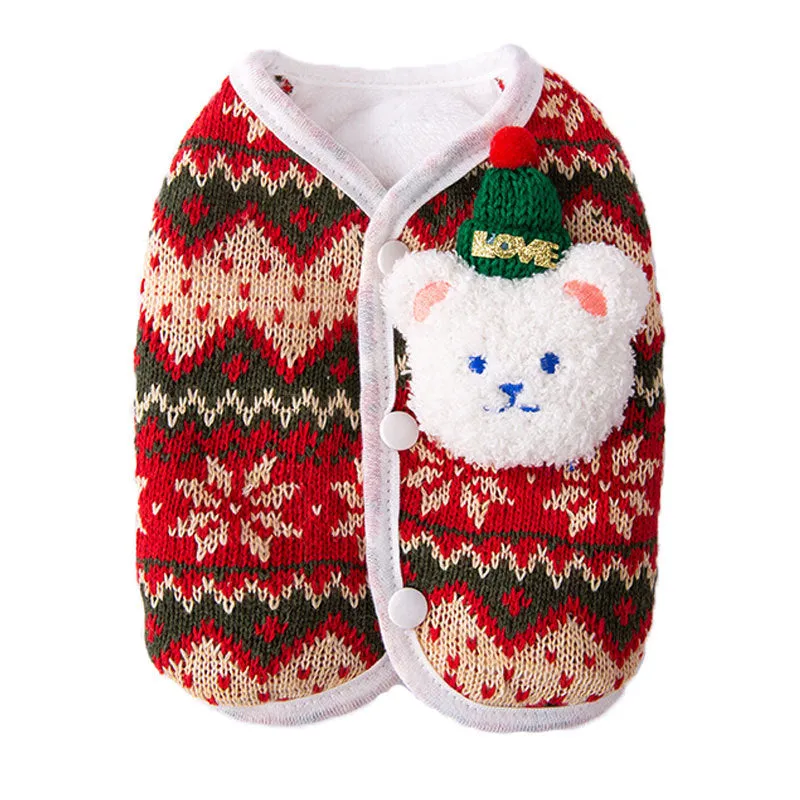 Christmas Knitted Cartoon Bear Pet Vest