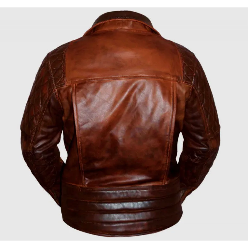 CLASSIC DIAMOND BIKER BROWN DISTRESSED LEATHER JACKET