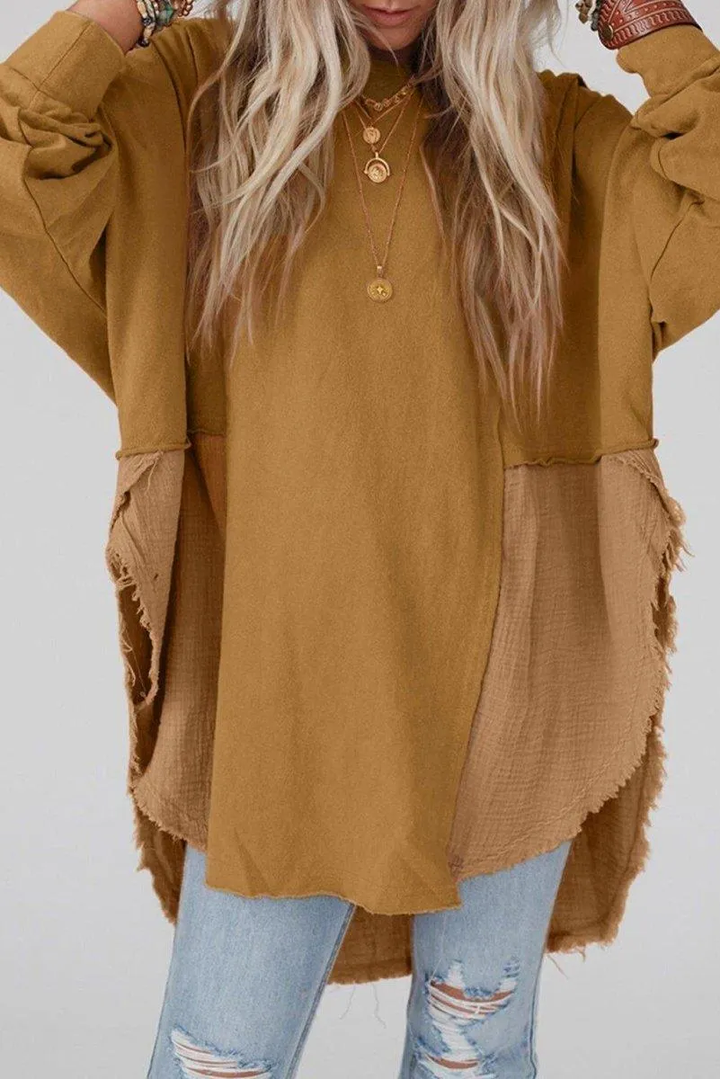 Crinkle Splicing Fringe Oversized Blouse