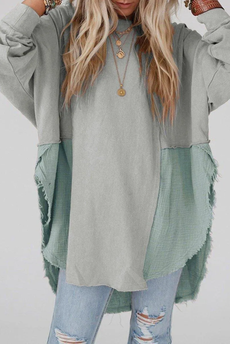 Crinkle Splicing Fringe Oversized Blouse