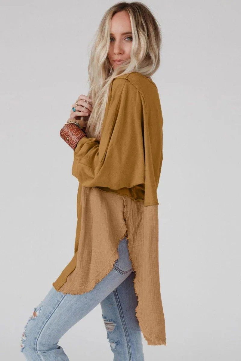 Crinkle Splicing Fringe Oversized Blouse