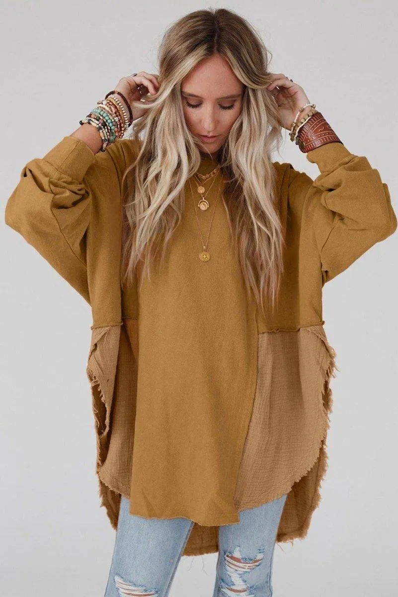 Crinkle Splicing Fringe Oversized Blouse