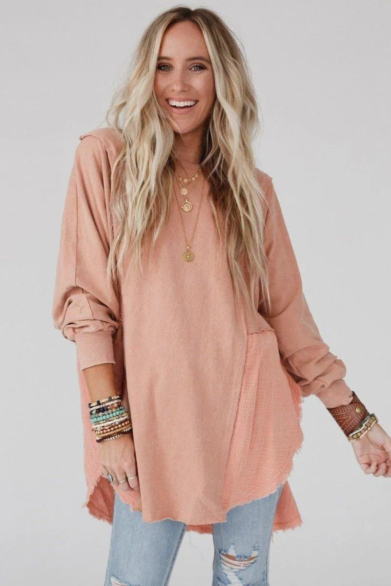 Crinkle Splicing Fringe Oversized Blouse