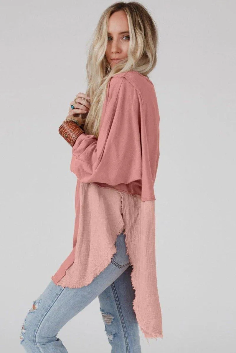 Crinkle Splicing Fringe Oversized Blouse