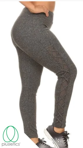 Criss Cross Mesh Leggings - Dark Heather