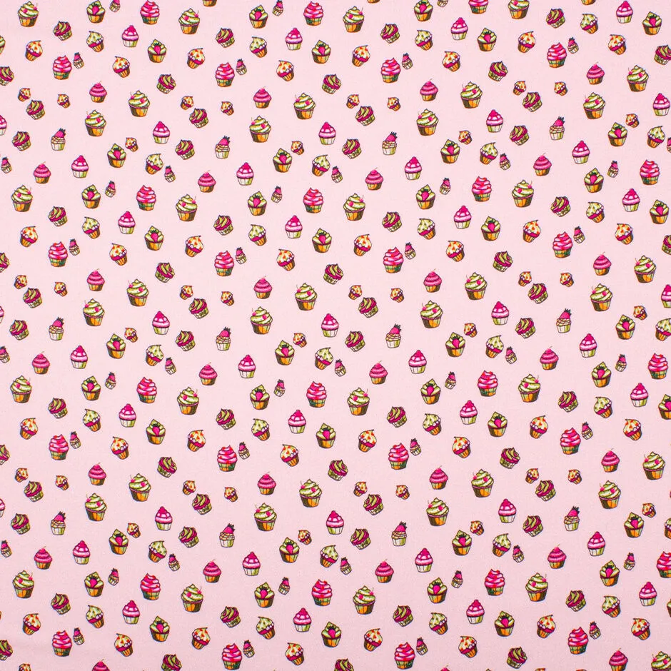 Cupcake Printed Baby Pink Stretch Silk Satin