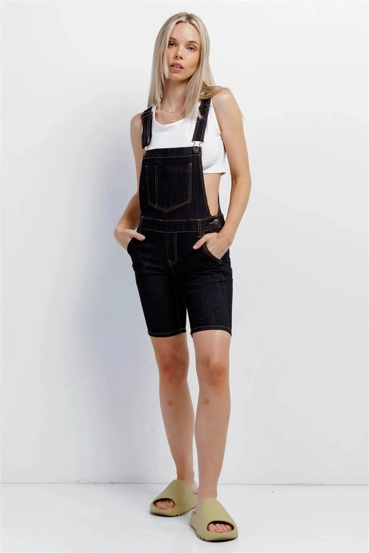 Dark Denim Cotton Five Pocket Cropped Bermuda Overall /3-2-1