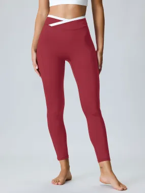 Dark Red Natural Waisted Leggings 25”