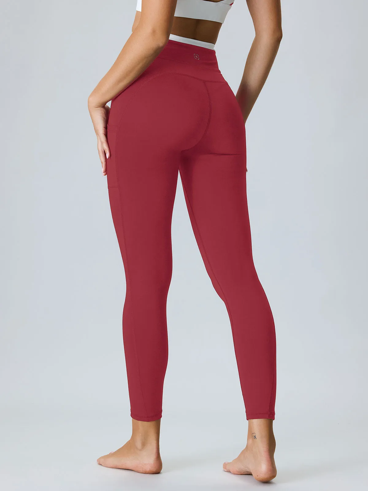 Dark Red Natural Waisted Leggings 25”