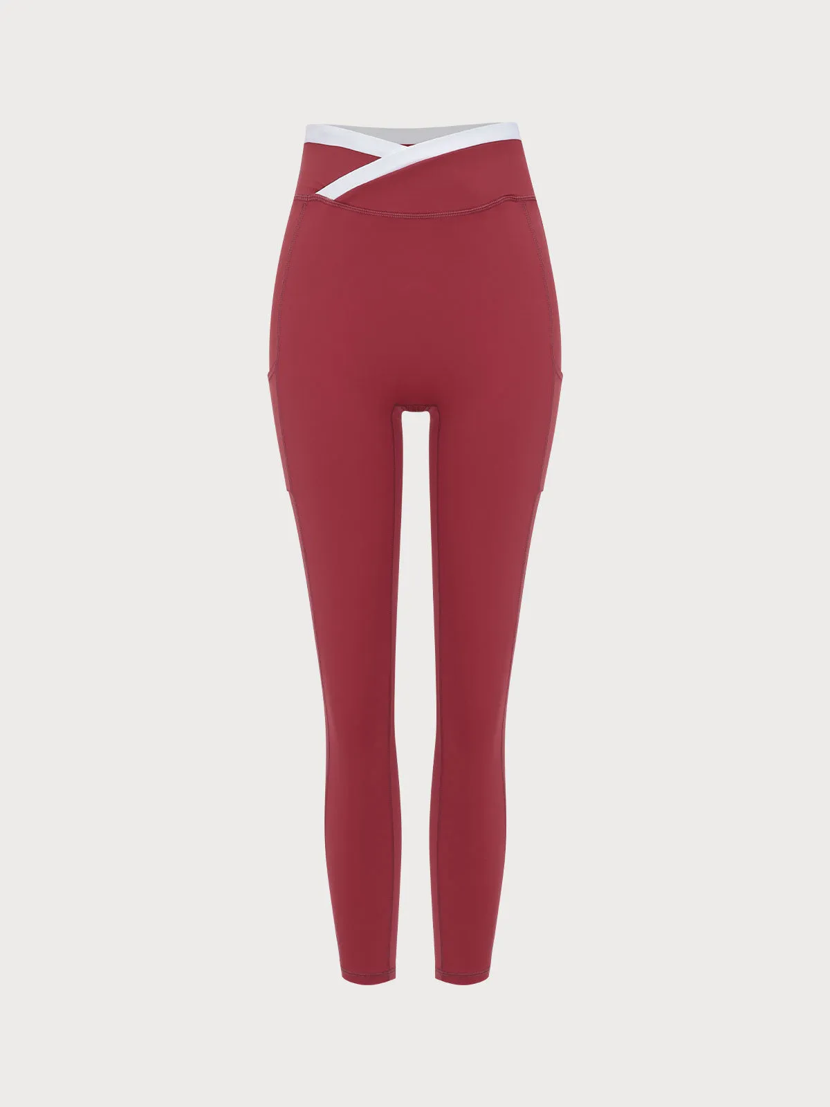 Dark Red Natural Waisted Leggings 25”